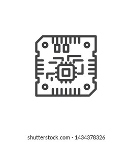 Motherboard CPU line icon. Computer chip circuit linear style sign for mobile concept and web design. Computer component hardware outline vector icon. Symbol, logo illustration. Vector graphics