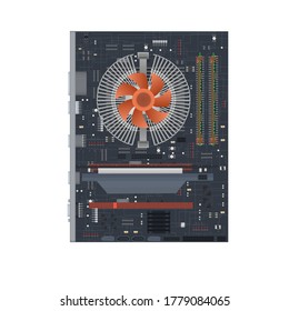 Hauptplatine. Elektronische Komponenten des Computers. Schalttafel, Vektorgrafik