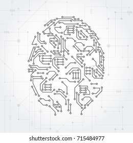 Motherboard fingerprint for security or computer concept circuit design. Vector illustration