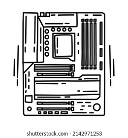 Motherboard Gaming Part of Computer and Hardware Hand Drawn Icon Set Vector.