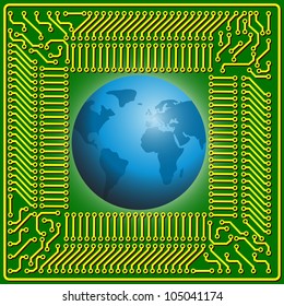 Motherboard globe  background for technology concept design