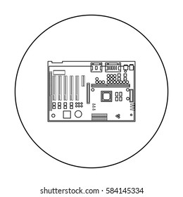 Motherboard icon in outline style isolated on white background. Personal computer symbol stock vector illustration.