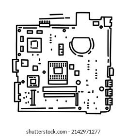 Motherboard Laptop Part of Computer and Hardware Hand Drawn Icon Set Vector.