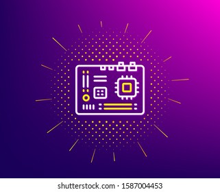 Motherboard line icon. Halftone pattern. Computer component hardware sign. Gradient background. Motherboard line icon. Yellow halftone pattern. Vector