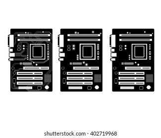 Motherboard and mainboard icon in silhouette style