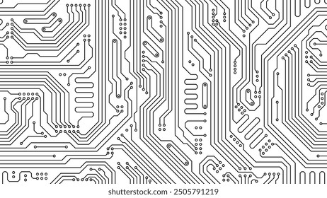 Motherboard pattern of computer circuit board, vector seamless background. Motherboard or circuit board pattern of microchip or PC computer chip technology and chipset processor circuit lines