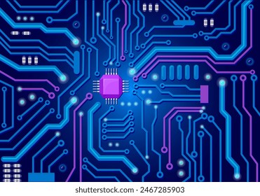 Motherboard pcb background. Circuit board texture, computer digital system blueprint, processor microchip electrical pcb ai sci-fi futuristic technology, vector illustration of motherboard technology