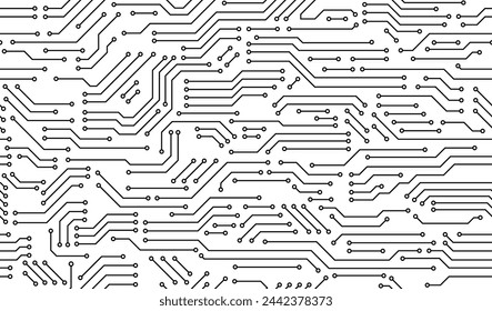 Nahtloses Motherboard oder Computer-Platine, Vektor-Hintergrund der Mikrochip-Textur. Motherboard- oder Leiterplattenmuster oder Computerchiptechnologie oder Chipsatz-Prozessor geometrische Linien