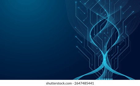 Motherboard tree concept of network technology background. Futuristic circuitry flow element. Database branch information software coding. Big data semiconductor technology. Vector illustration