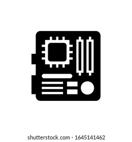 Icono vectorial de la tarjeta madre en diseño plano negro aislado en fondo blanco