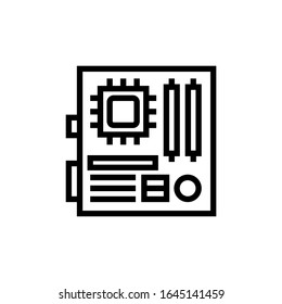 Motherboard vector icon in outline, linear style isolated on white background