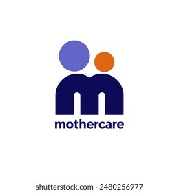 mothercare, the logo with a blue m, is a symbol of body that unites the love and care of a mother for her child.