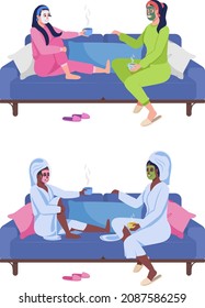 Mother-daughter relationship semi flat color vector characters set. Full body people on white. At-home spa day isolated modern cartoon style illustrations collection for graphic design and animation