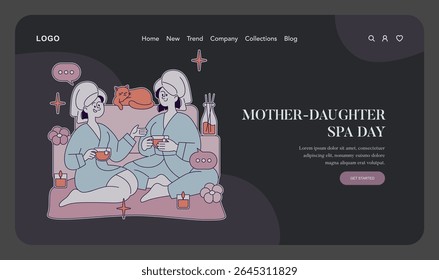 Mother-daughter spa day illustration. Celebrating relaxation and bonding, this scene captures a joyful moment as a mother and daughter enjoy tea together in a cozy spa setting. Perfect for Mother's