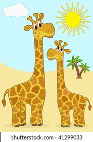 Mother-giraffe and baby-giraffe. Vector illustration.