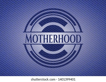 Motherhood badge with denim background. Vector Illustration. Detailed.
