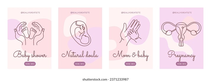 Motherhood banner set. Mother's Day posters. Line vector illustrations