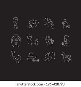 Motherhood chalk icons set. Mother's Day. Thin line customizable illustration. Contour symbol. Vector isolated outline drawing.