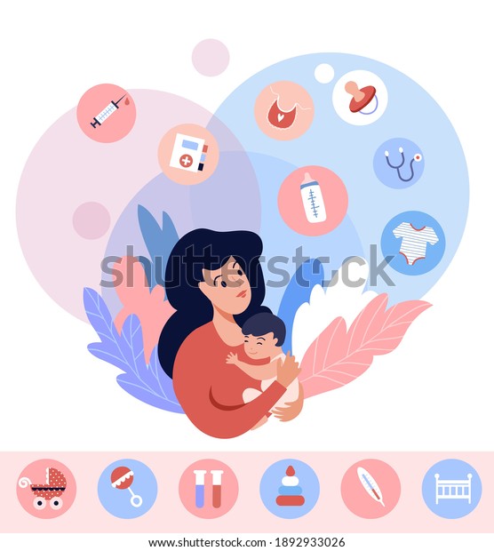 Motherhood Concept Illustration Mom Newborn Baby Stock Vector (Royalty ...