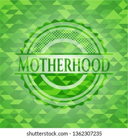 Motherhood green emblem with mosaic ecological style background