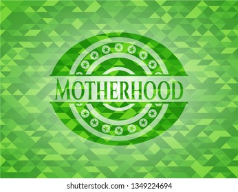 Motherhood green emblem with triangle mosaic background