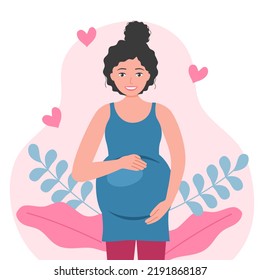 Motherhood happy pregnant woman concept vector illustration.