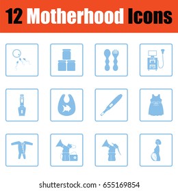 Motherhood icon set. Blue frame design. Vector illustration.