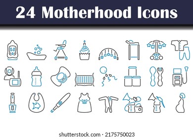 Motherhood Icon Set. Editable Bold Outline With Color Fill Design. Vector Illustration.