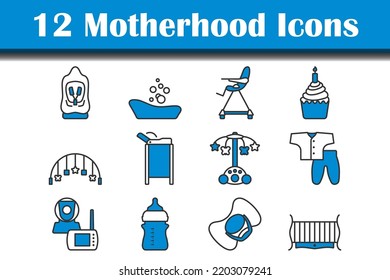 Motherhood Icon Set. Editable Bold Outline With Color Fill Design. Vector Illustration.