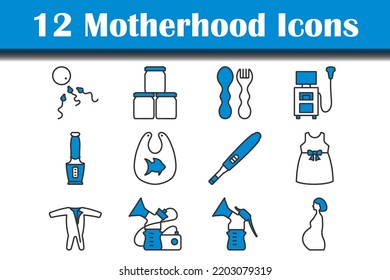 Motherhood Icon Set. Editable Bold Outline With Color Fill Design. Vector Illustration.