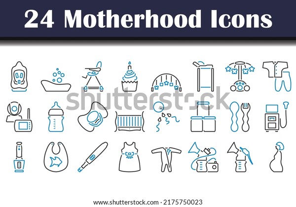 Motherhood Icon Set. Editable Bold Outline
With Color Fill Design. Vector
Illustration.