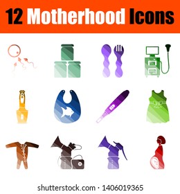 Motherhood Icon Set. Flat Color Ladder Design. Vector Illustration.