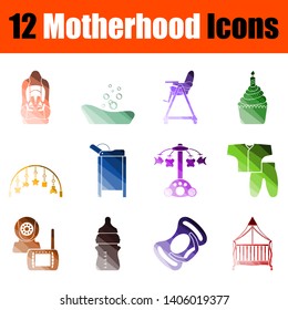 Motherhood Icon Set. Flat Color Ladder Design. Vector Illustration.