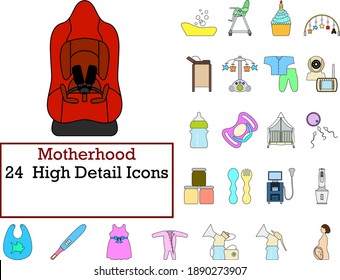 Motherhood Icon Set. Flat Color Outline Design With Editable Stroke. Vector Illustration.