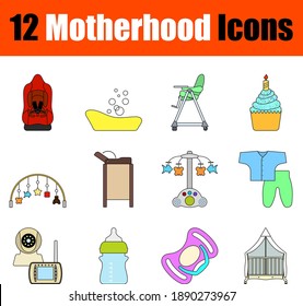 Motherhood Icon Set. Flat Color Outline Design With Editable Stroke. Vector Illustration.