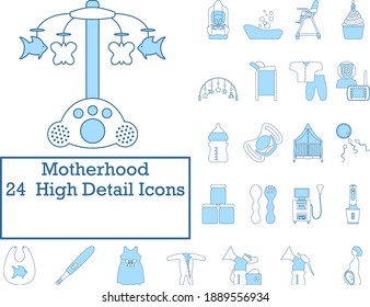 Motherhood Icon Set. Thin Line With Blue Fill Design. Vector Illustration.