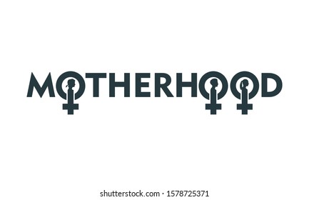 Motherhood lettering. Female sign icon. Silhouette of woman head