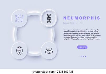 Motherhood line icon. Chromosomes x and y, dna, child, maternal womb, heredity. Neomorphism steyle. Vector line icon