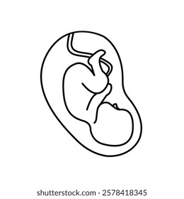 Motherhood lineart silhouette. Mother's Day line vector illustration. Isolated baby with umbilical cord on white background 