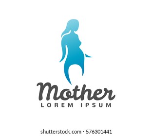 Motherhood logo. Baby care, family, pregnancy, childbearing logo. Woman silhouette. Mother logo. Vector icon.