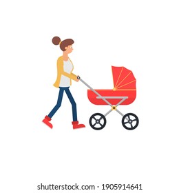 Motherhood. Mom with a stroller, vector illustration