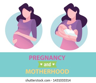 Motherhood. A mother with a baby and a pregnant woman. Vector illustration. Muslim. Traditional clothes. 