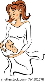 Motherhood. Pregnancy. Pregnant girl. Mother. Mama. Baby. Vector.
Pregnant woman symbol, stylized vector sketch
