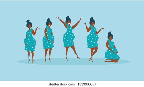 Motherhood. Pregnant women posing. Happy mothers. Vector illustration of a flat design