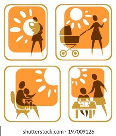 Motherhood symbols set isolated on a white background.