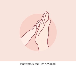 Motherhood, trust and support concept. Close-up of Hands of child and adult, parent and son or daughter. Hand drawn style vector design illustrations.