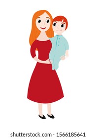 Motherhood. A woman in a dress hugs a child. Cute illustration. Vector. Adoption. Set.