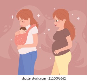 motherhood, women and baby cartoon