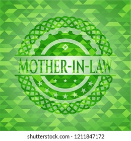 Mother-in-law green emblem with triangle mosaic background