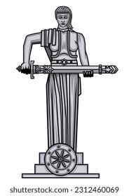 Motherland in Yerevan Armenia, Mother Armenia Statue, Yerevan, Vector image of the statue of Mother Armenia with a sword